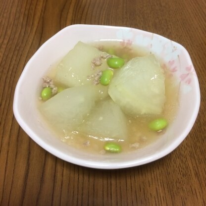 子供が、冬瓜が苦手でしたが、中華風味付けと、肉と枝豆のおかげで、たくさん食べてくれました(^-^)v